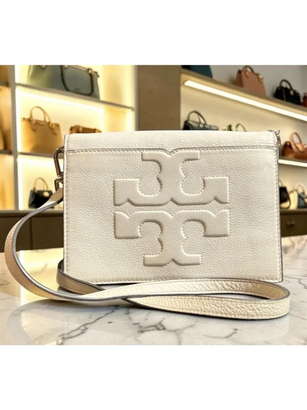 TORY BURCH WHITE LEATHER BOMBE SHOULDER BAG/CROSSBODY